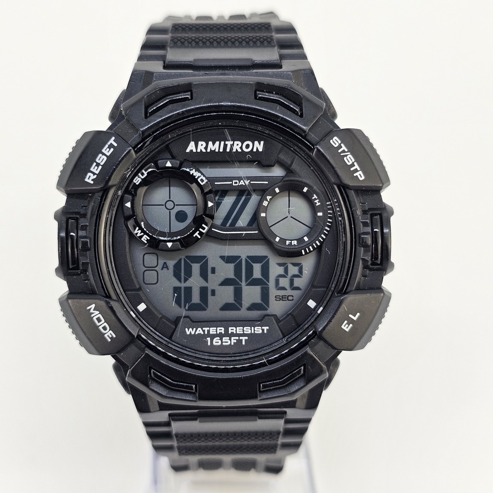 Armitron Pro Sport Digital Watch Men 48MM Day Light Black Plastic Bands Working